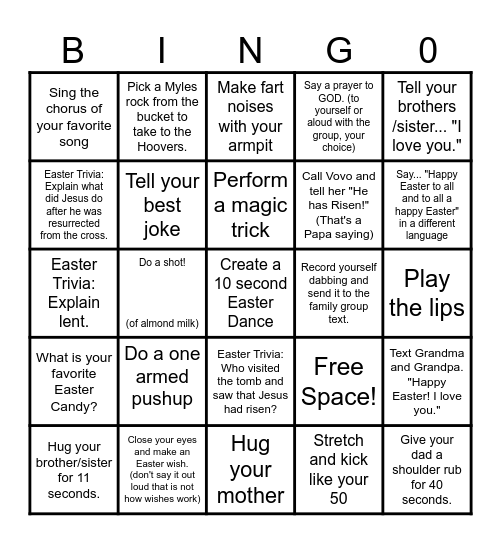 Easter Vocabulary Bingo Card