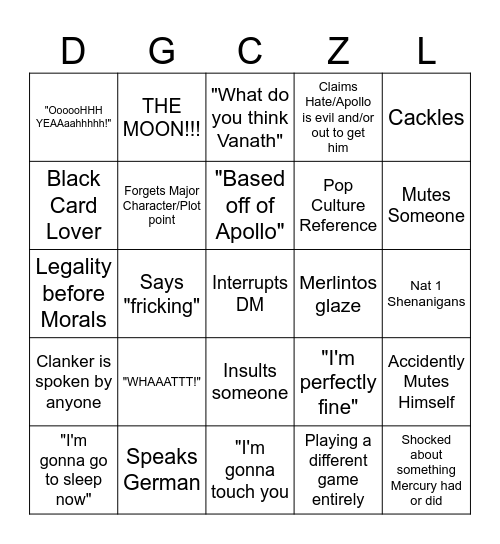 D&D Bingo Card