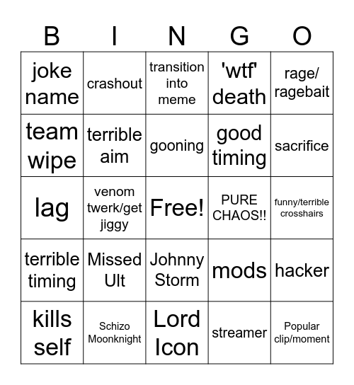 Marvel Rivals Bingo Card