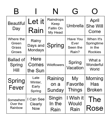 Spring Music Bingo Card
