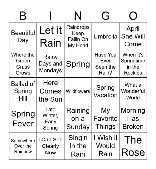 Spring Music Bingo Card