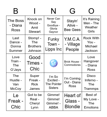 DISCO Music Bingo Card
