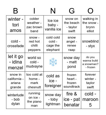 DISCO Music Bingo Card