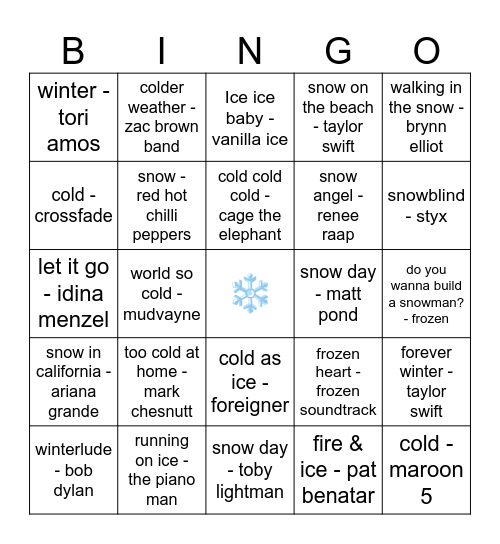 DISCO Music Bingo Card