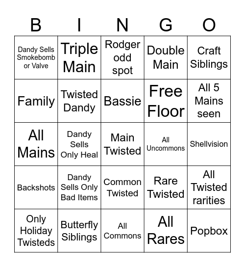 Dandy's World Bingo Card