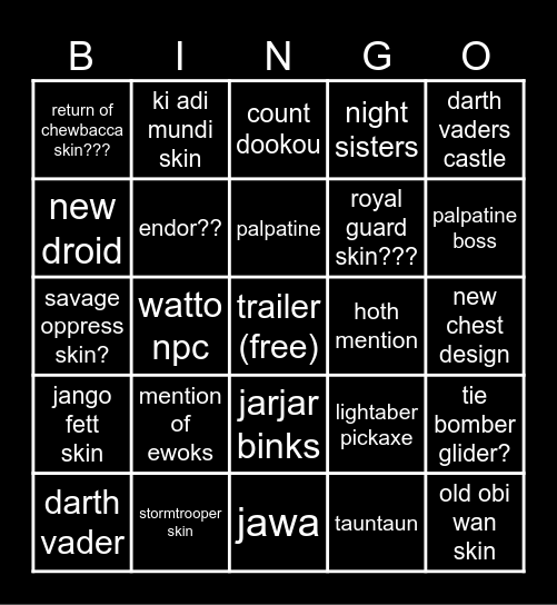 star wars bingo Card