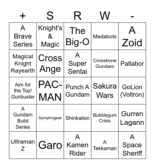 SRW Y Series Bingo Card