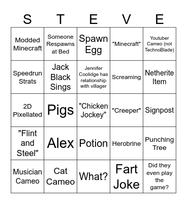 Mining and also Crafting Bingo Card