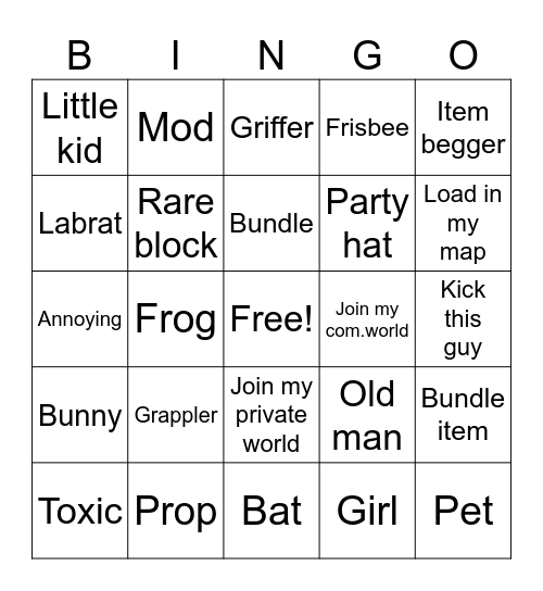 Yeeps bingo Card