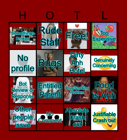 Hotel Reviews Bingo Card