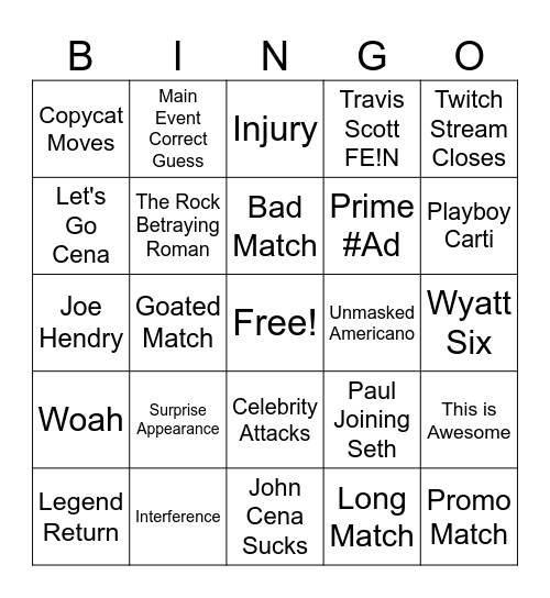 WrestleMania 41 Bingo Card