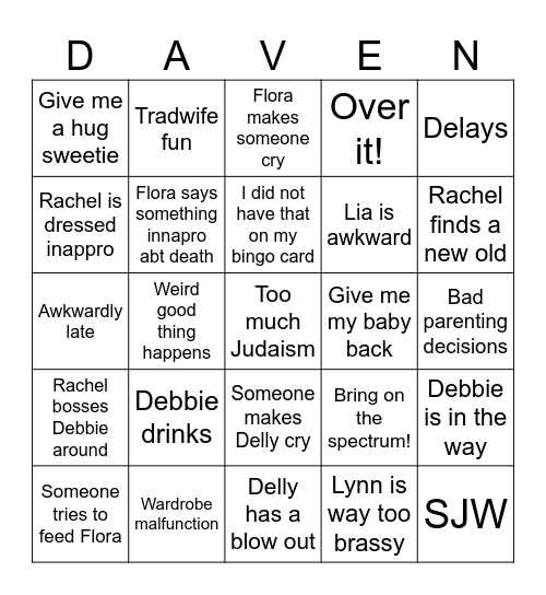 Suzy Funeral Bingo Card