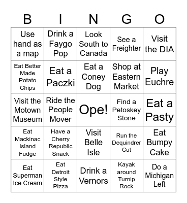 Michigan Bingo Card