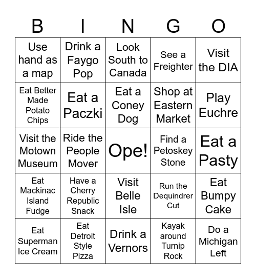 Michigan Bingo Card