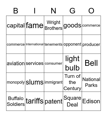 Turn of the Century  Bingo Card