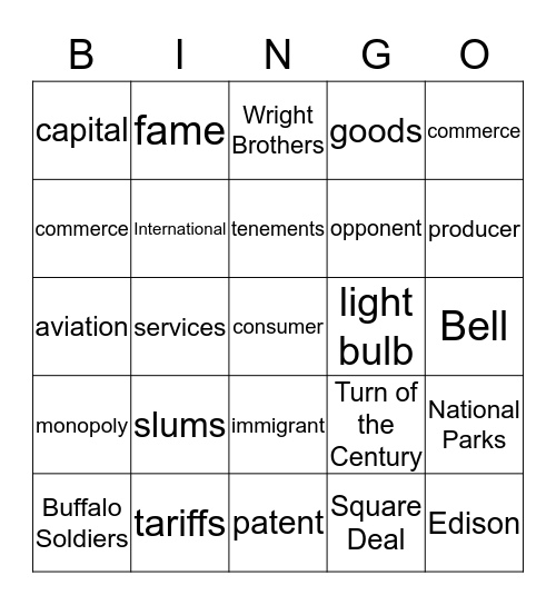 Turn of the Century  Bingo Card