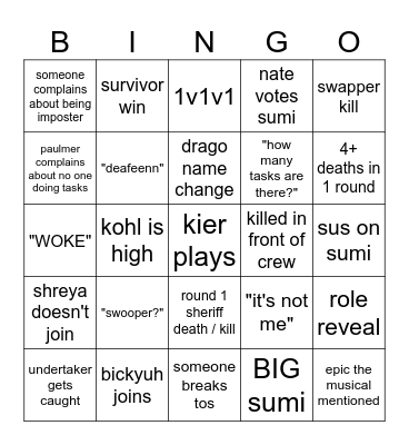 KIER'S MODDED AMONG US Bingo Card