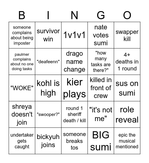 KIER'S MODDED AMONG US Bingo Card