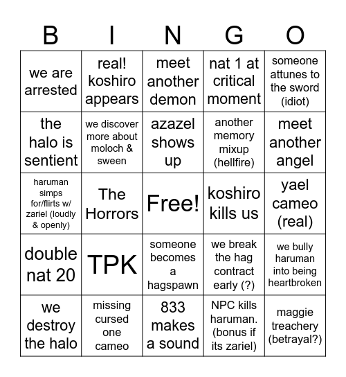session haruman everything will b ok Bingo Card