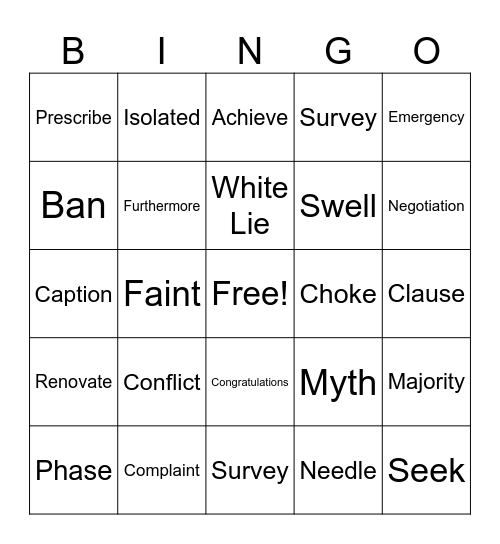 Word Revision Bingo Card