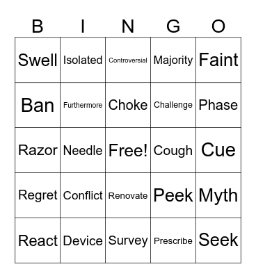 Vocabulary review Bingo Card