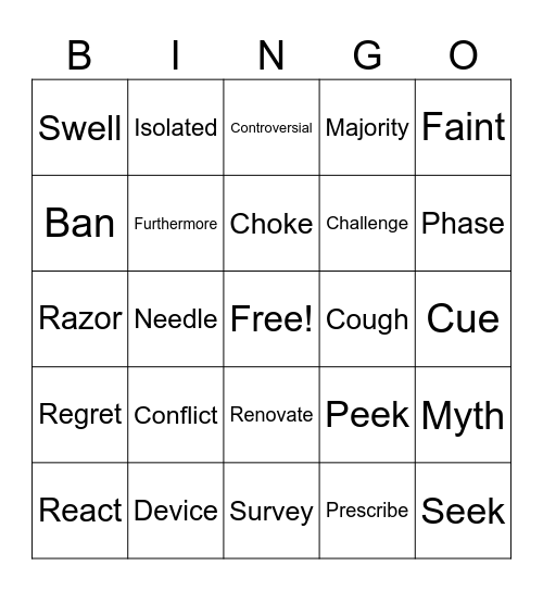 Vocabulary review Bingo Card