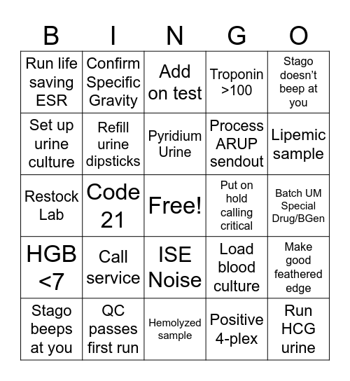 LAB Bingo Card