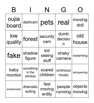 scary videos Bingo Card