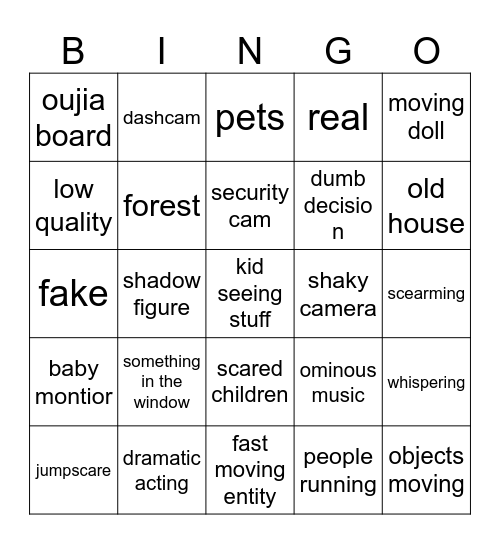 scary videos Bingo Card