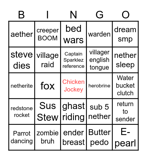 MINECTRAT MOVIE Bingo Card