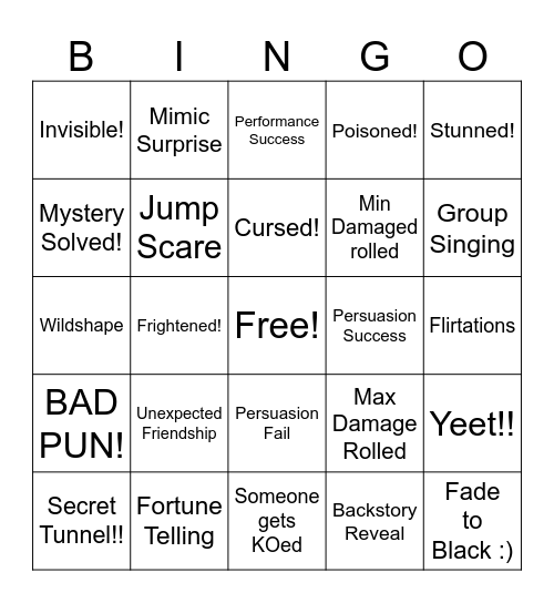 Blackthorn Bingo Card