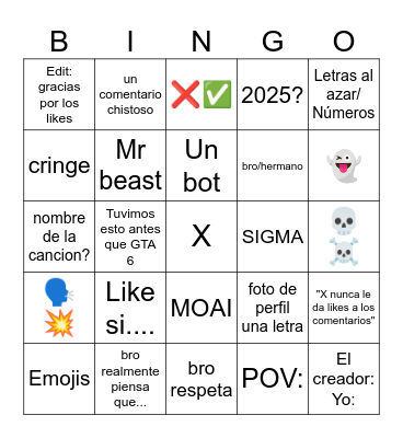 Yt shorts Bingo Card