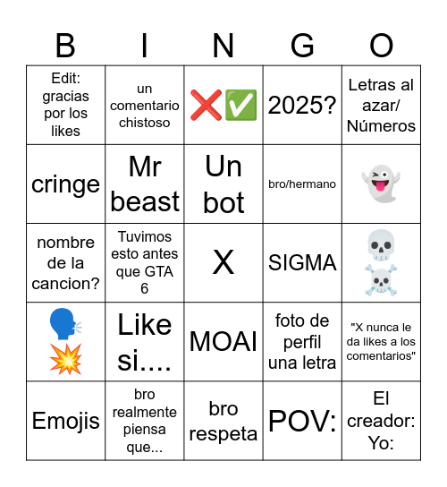 Yt shorts Bingo Card