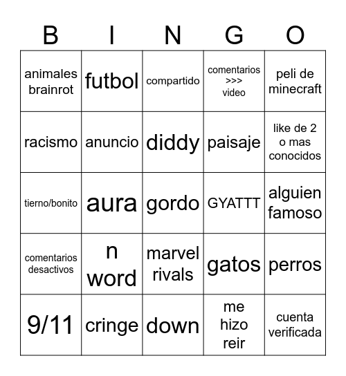 Reels bingo Card
