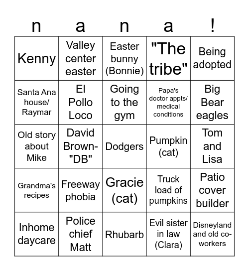 nana easter bingo Card
