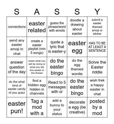 sassy society easter bingo Card