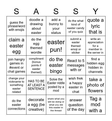 sassy society easter bingo Card