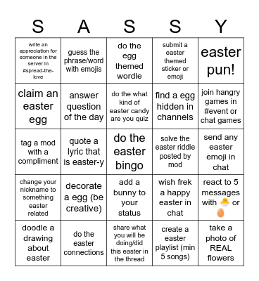 sassy society easter bingo Card