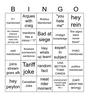 Beck Bingo Card