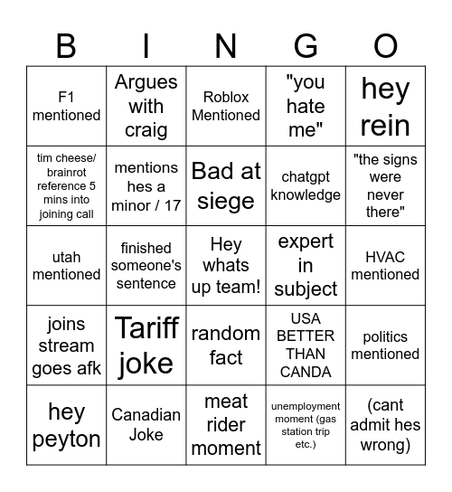 Beck Bingo Card