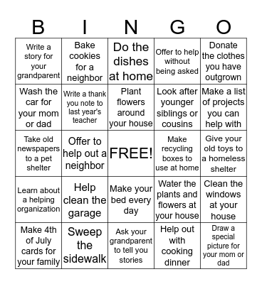 SUMMER SERVICE BINGO Card