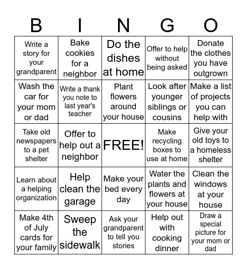 SUMMER SERVICE BINGO Card