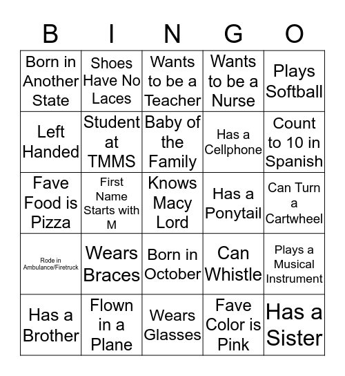 Macy's Glowing Birthday Party Bingo Card