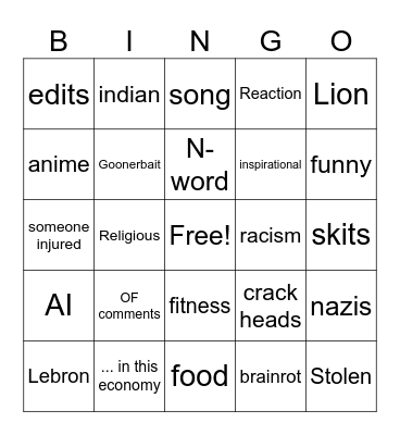 InstaReels Bingo Card