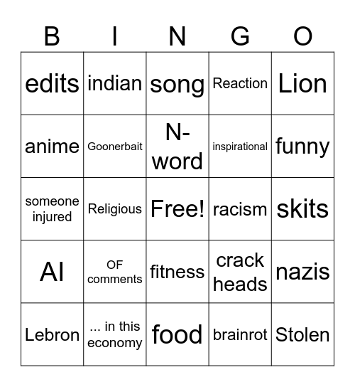 InstaReels Bingo Card