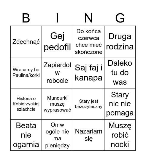 Starzy Bingo Card