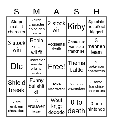 Random character bingo Card