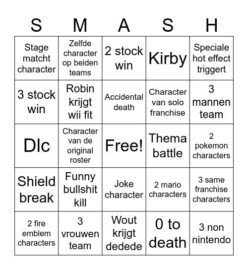 Random character bingo Card