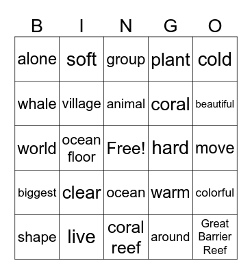 Unit 11 : Colorful Corals Bingo Card