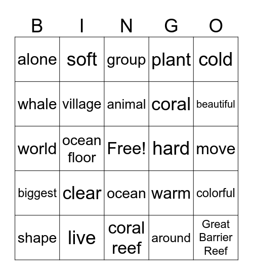 Unit 11 : Colorful Corals Bingo Card